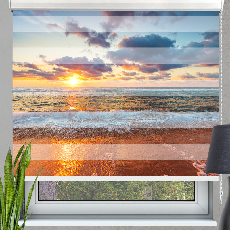 Doppelrollo mit Motiv: Sandstrand während dem Sonnenuntergang