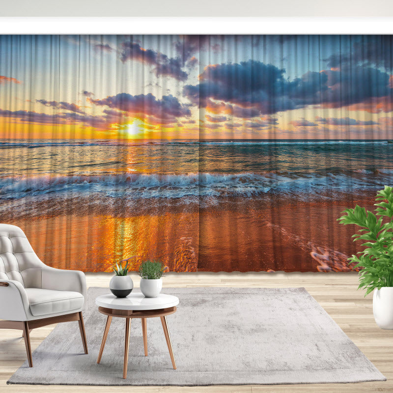 Fotovorhang: Sandstrand während dem Sonnenuntergang