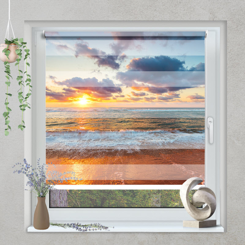 Klemmfix Doppelrollo mit Motiv: Sandstrand während dem Sonnenuntergang