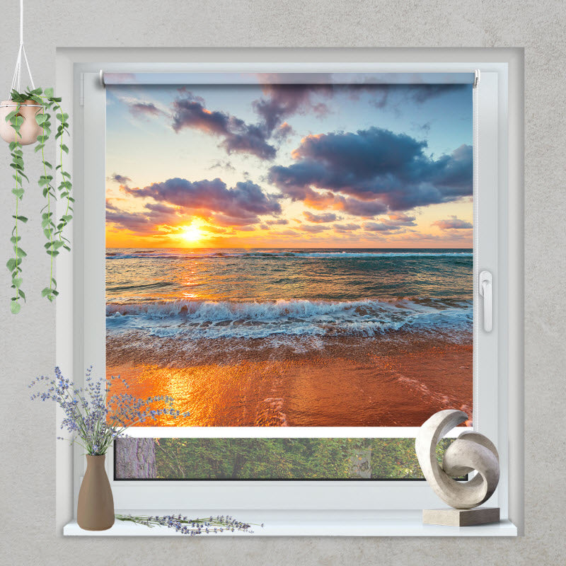 Klemmfix Rollo mit Motiv: Sandstrand während dem Sonnenuntergang