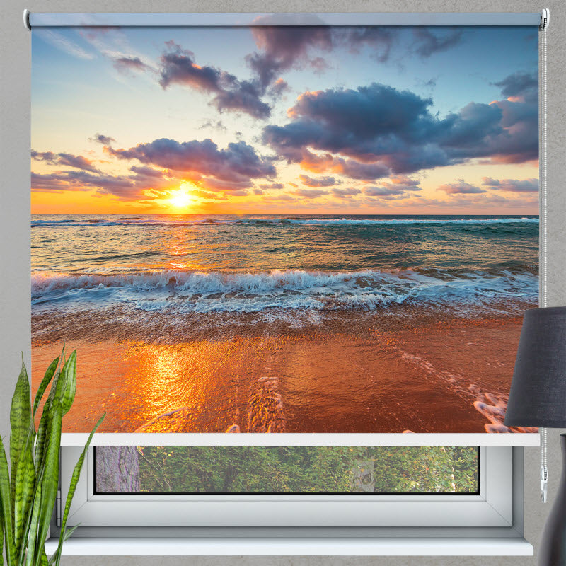 Rollo mit Motiv: Sandstrand während dem Sonnenuntergang