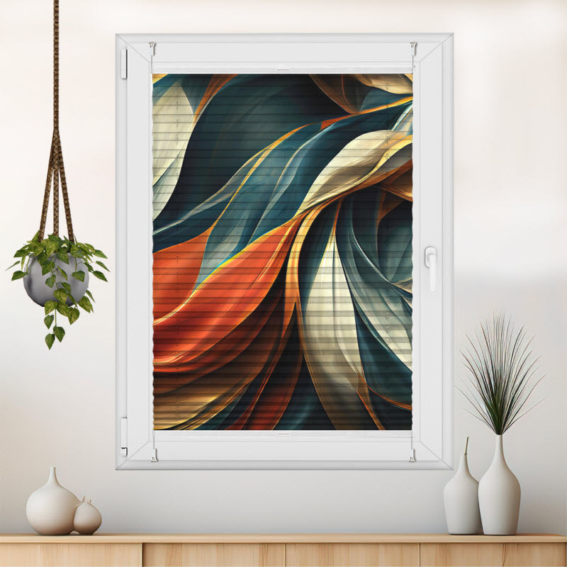 Wabenplissee mit Motiv: Abstrakte Textil Kunst