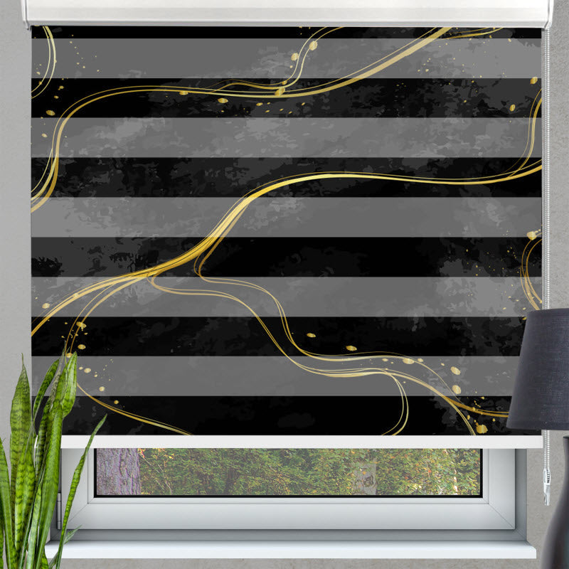 Doppelrollo mit Motiv: Schwarz Gold marmoriert