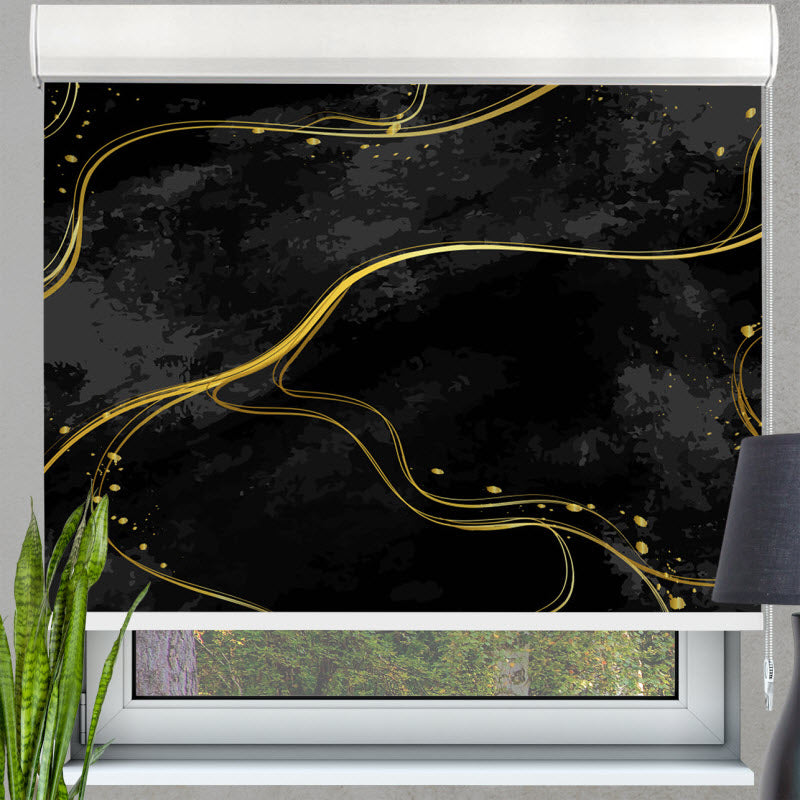 Kassettenrollo mit Motiv: Schwarz Gold marmoriert