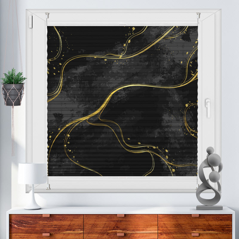 Wabenplissee mit Motiv: Schwarz Gold marmoriert