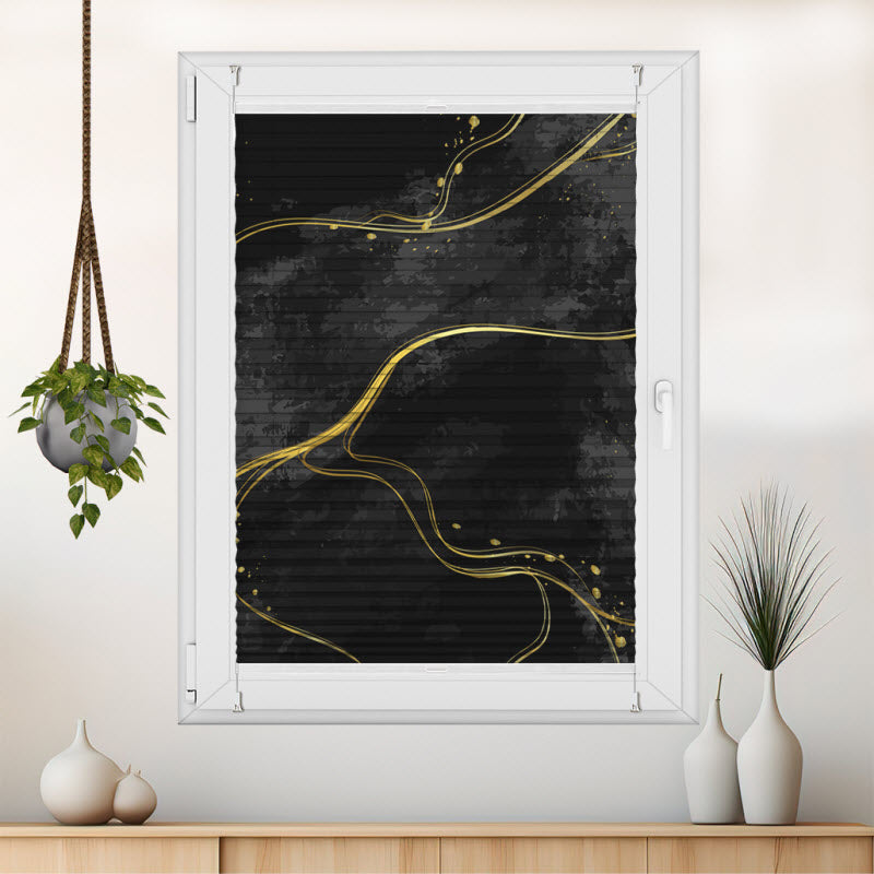 Wabenplissee mit Motiv: Schwarz Gold marmoriert