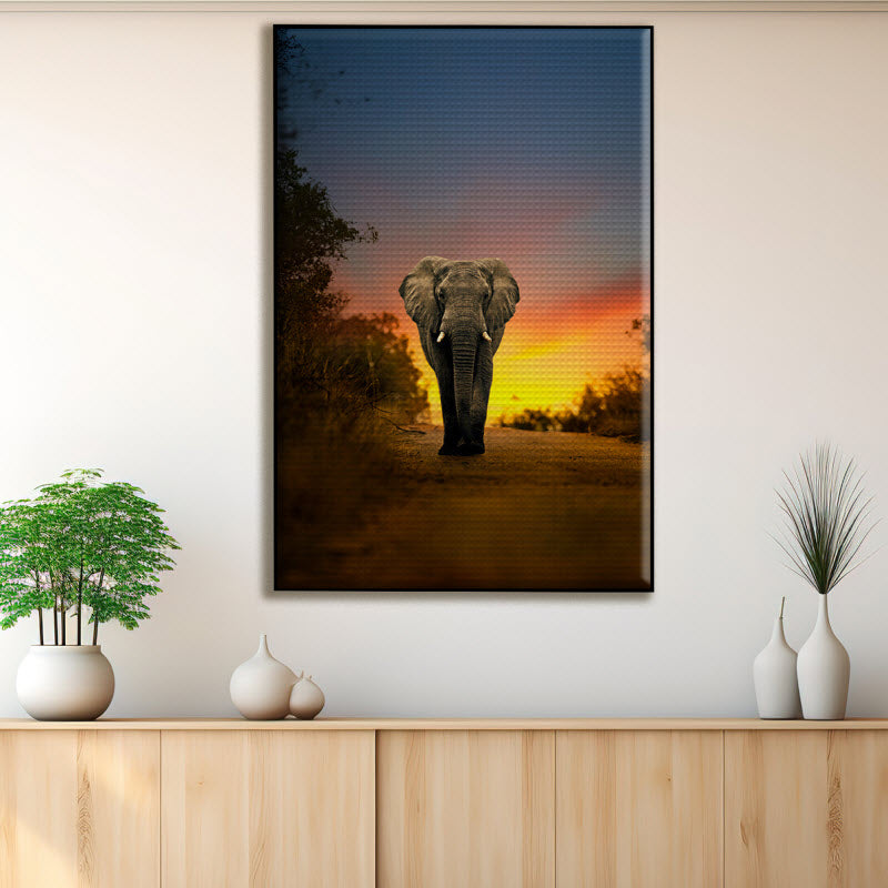 Akustikstoff mit Motiv: Elefant Sonnenuntergang