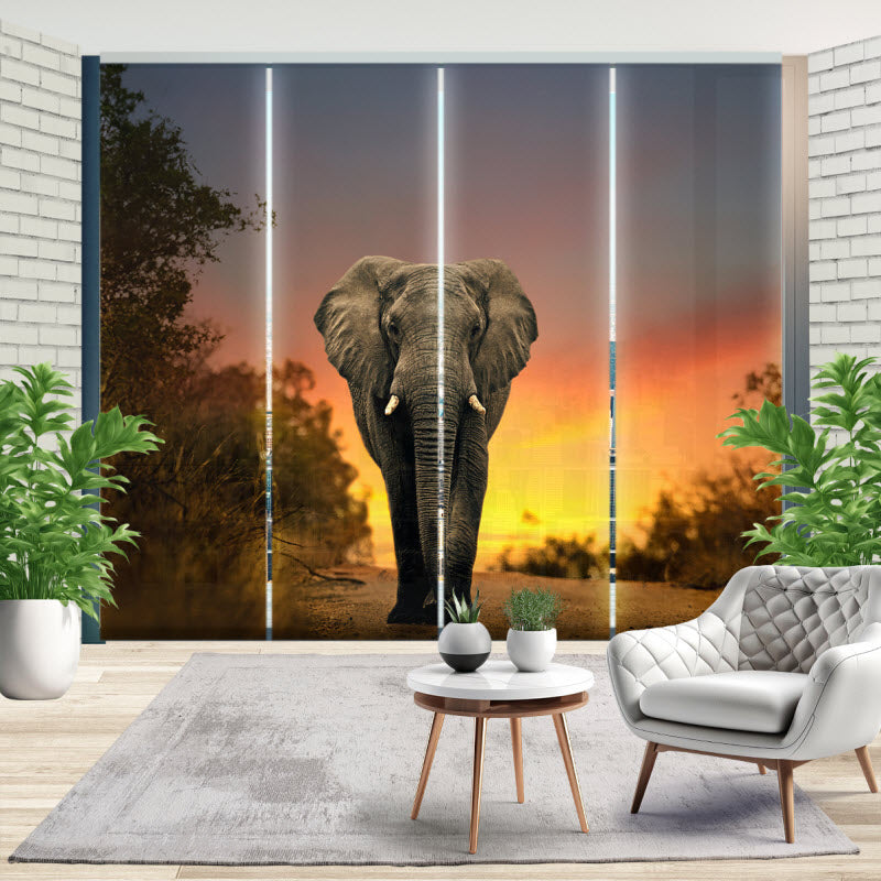 Schiebegardine mit Motiv: Elefant Sonnenuntergang