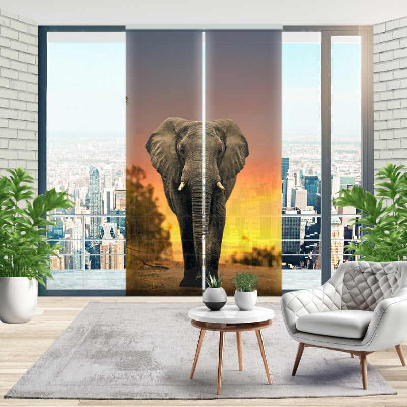Schiebegardine mit Motiv: Elefant Sonnenuntergang