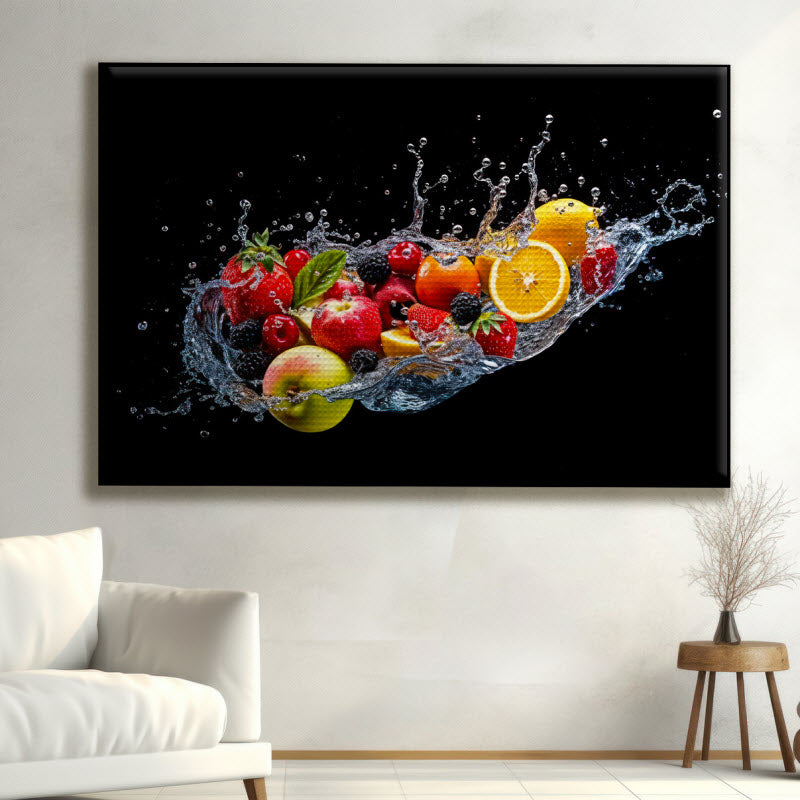 Akustikstoff mit Motiv: Bunte Obstexplosion V3