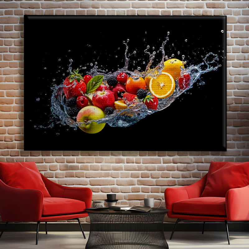 Akustikstoff mit Motiv: Bunte Obstexplosion V3