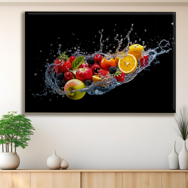 Akustikstoff mit Motiv: Bunte Obstexplosion V3