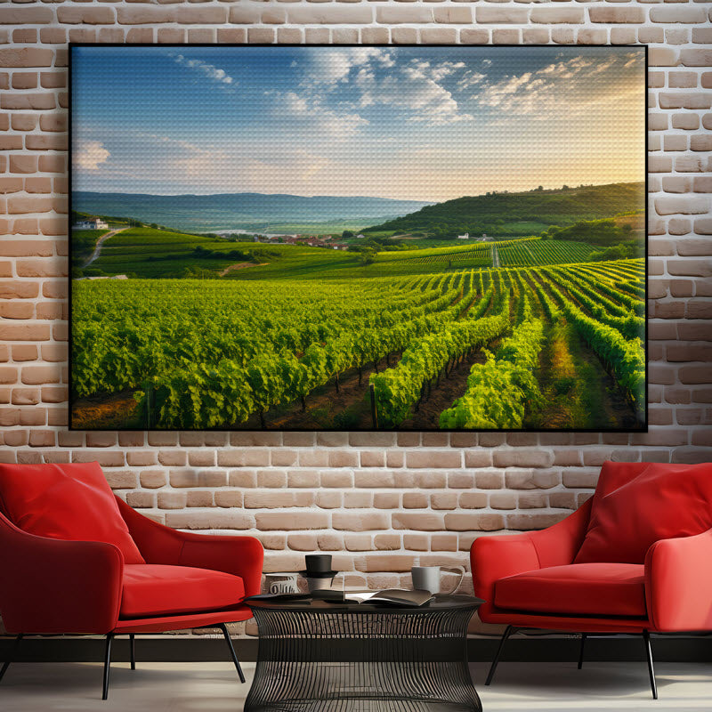 Akustikstoff mit Motiv: Grünes Feld für die Weinlese