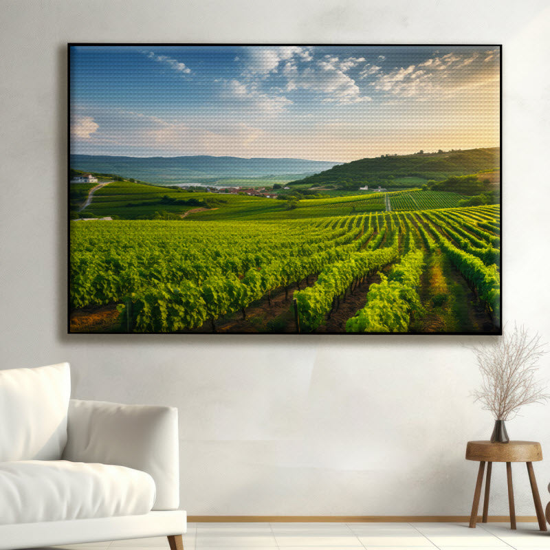 Akustikstoff mit Motiv: Grünes Feld für die Weinlese