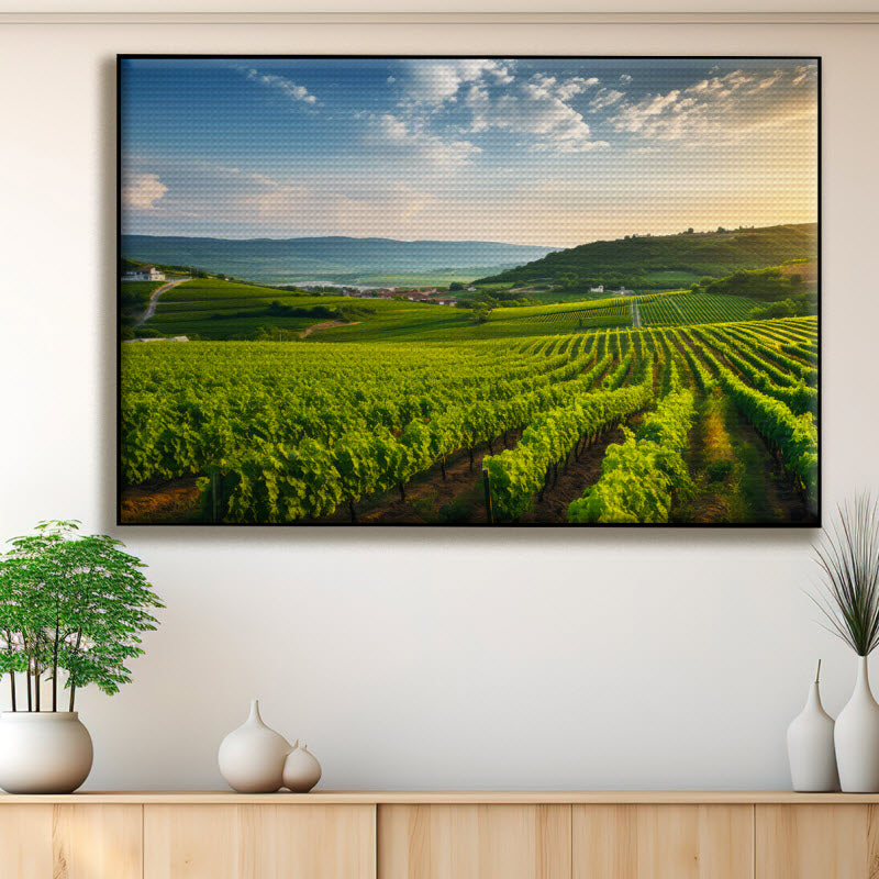 Akustikstoff mit Motiv: Grünes Feld für die Weinlese