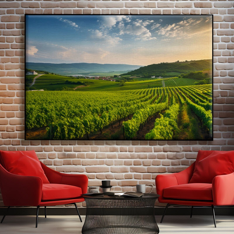 Textilspannrahmen mit Motiv: Grünes Feld für die Weinlese