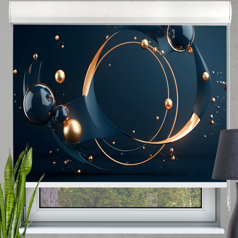 Kassettenrollo mit Motiv: Fliegende Geometrieformen
