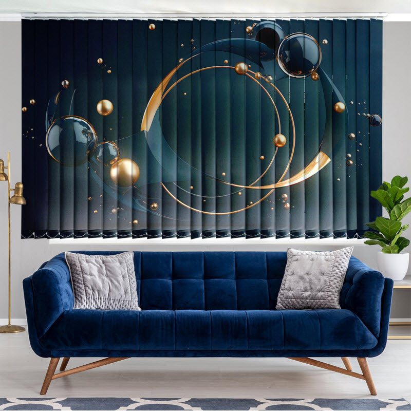 Lamellenvorhang mit Motiv: Fliegende Geometrieformen