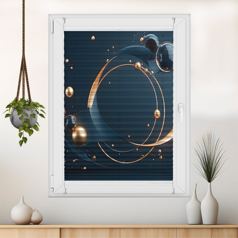 Wabenplissee mit Motiv: Fliegende Geometrieformen