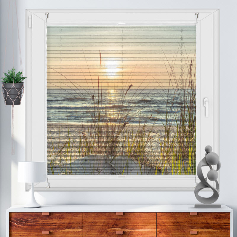 Wabenplissee mit Motiv: Sonnenuntergang Ostsee