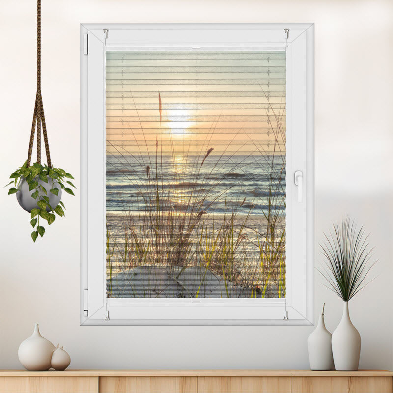 Wabenplissee mit Motiv: Sonnenuntergang Ostsee