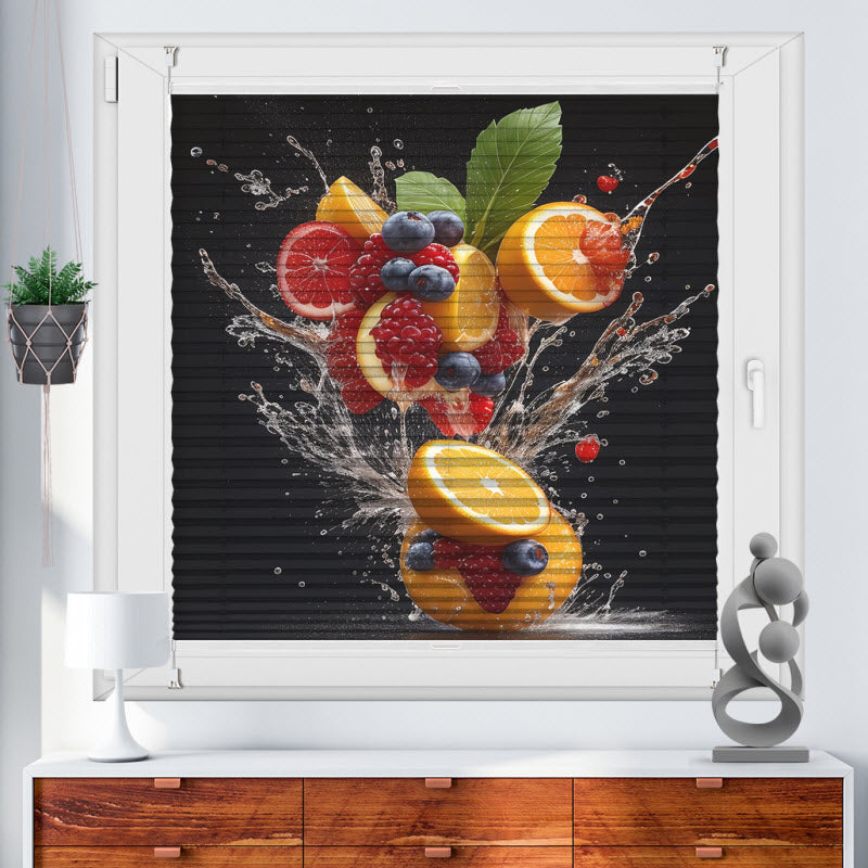 Wabenplissee mit Motiv: Bunte Obstexplosion V1