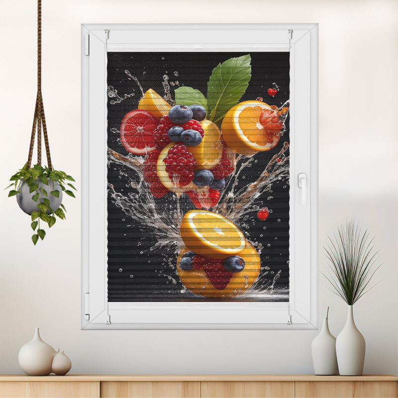 Plissee mit Motiv: Bunte Obstexplosion V1