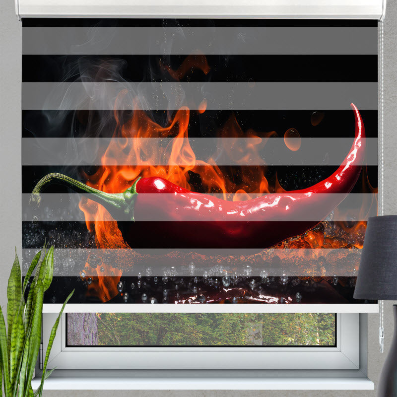 Doppelrollo mit Motiv: Feurige Peperoni