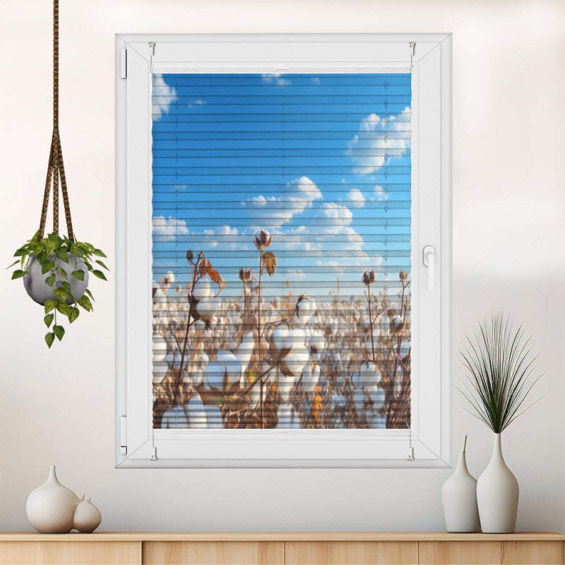 Wabenplissee mit Motiv: Baumwollfeld