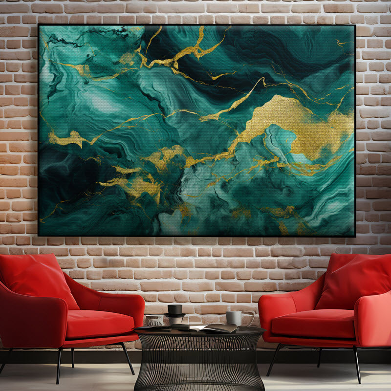 Akustikstoff mit Motiv: Abstraktes türkis-gold Muster