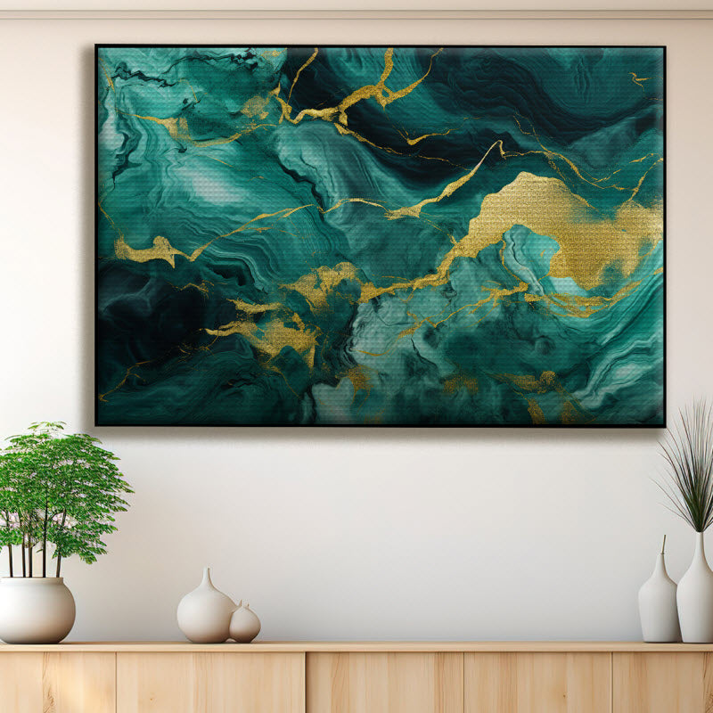 Akustikstoff mit Motiv: Abstraktes türkis-gold Muster