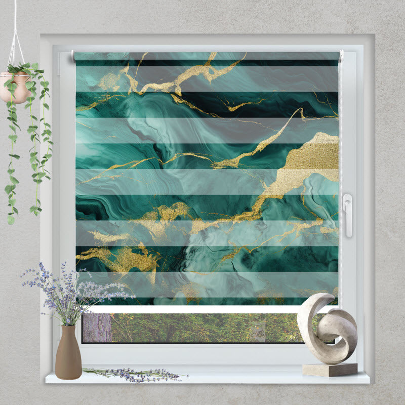 Klemmfix Doppelrollo mit Motiv: Abstraktes türkis-gold Muster