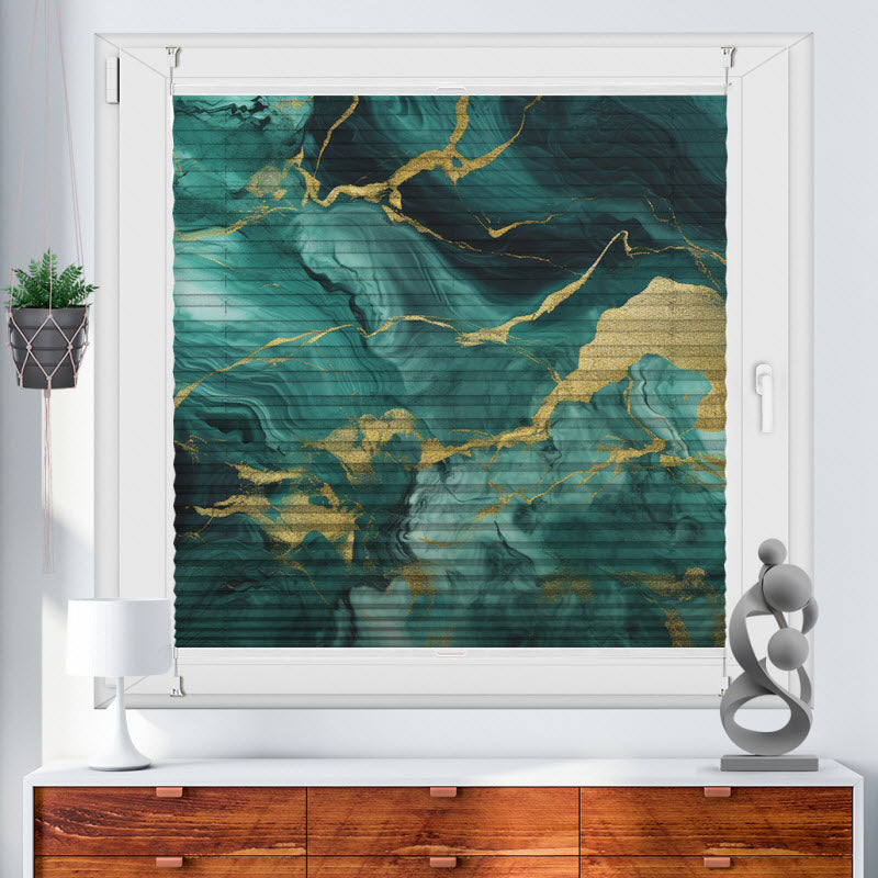 Plissee mit Motiv: Abstraktes türkis-gold Muster