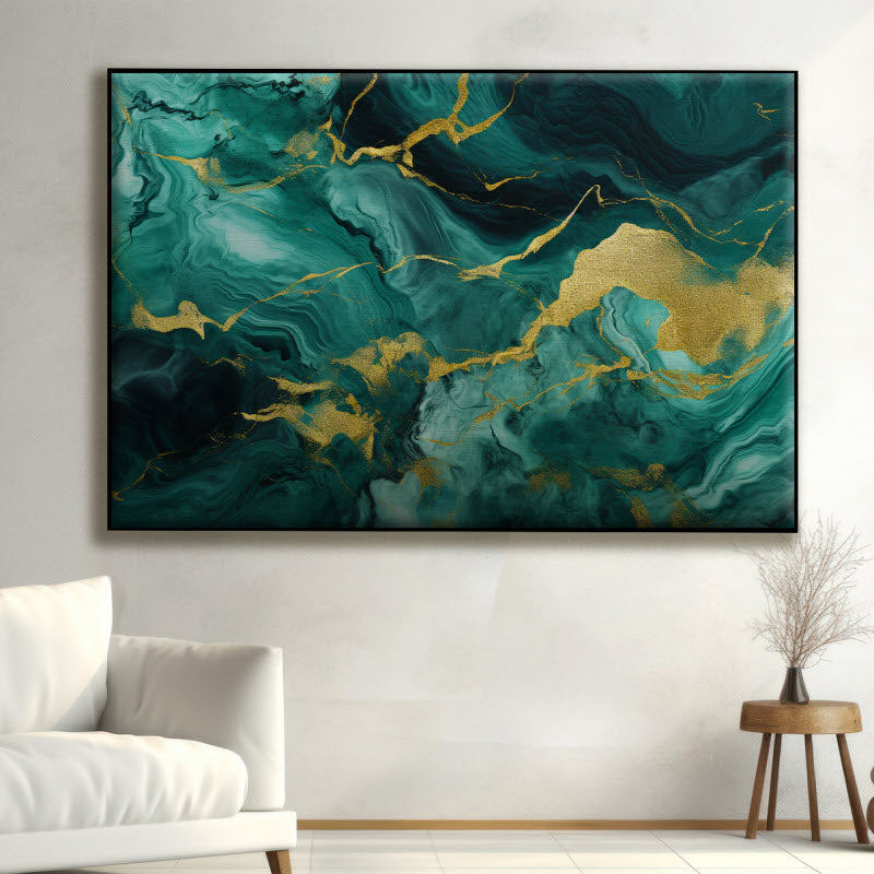 Textilspannrahmen mit Motiv: Abstraktes türkis-gold Muster