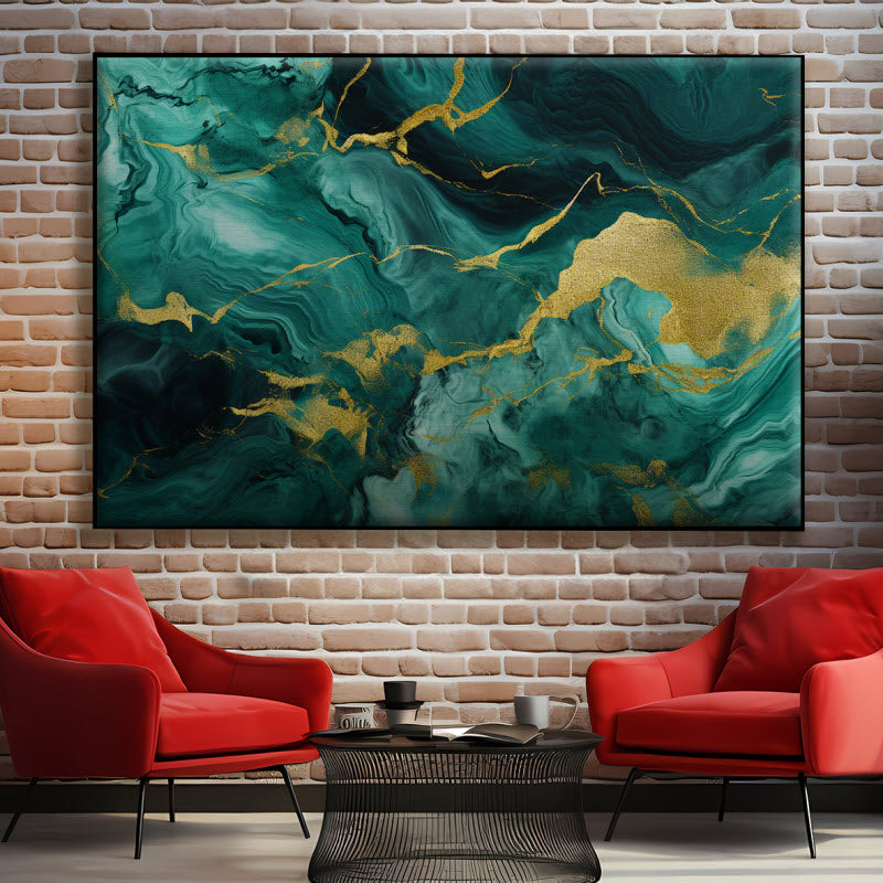 Textilspannrahmen mit Motiv: Abstraktes türkis-gold Muster