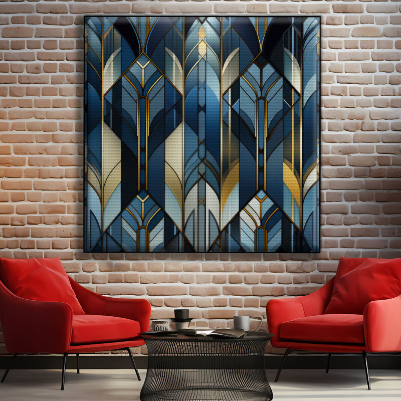 Akustikstoff mit Motiv: Gold-blau Geometrie