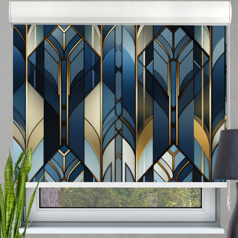 Kassettenrollo mit Motiv: Gold-blau Geometrie