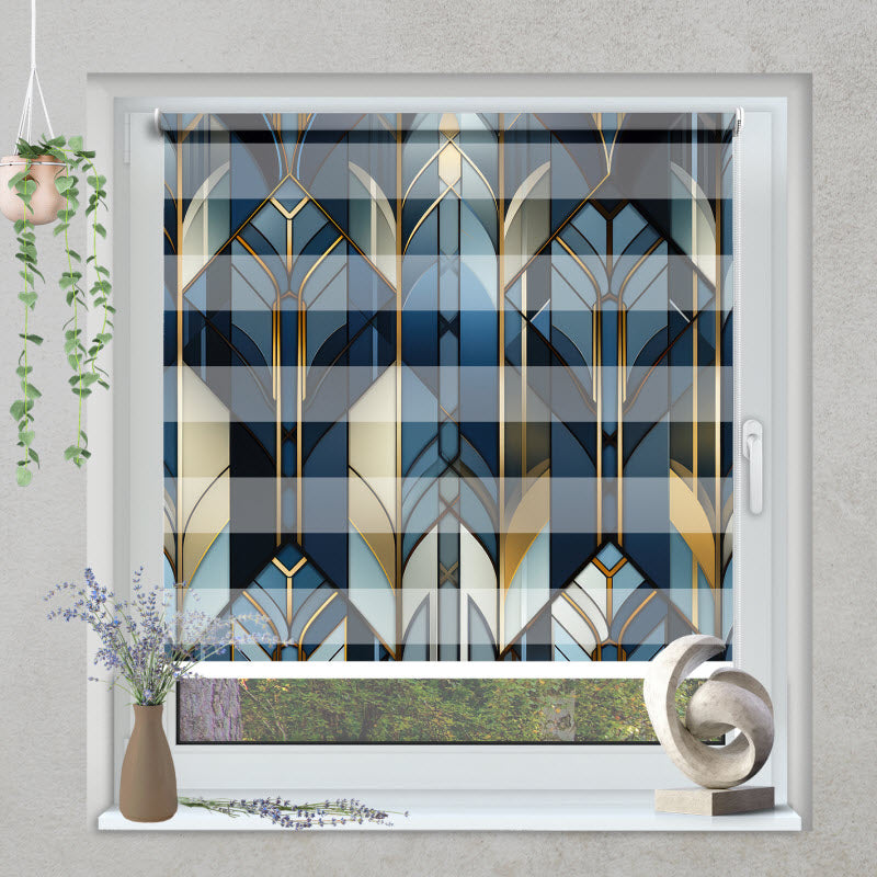 Klemmfix Doppelrollo mit Motiv: Gold-blau Geometrie