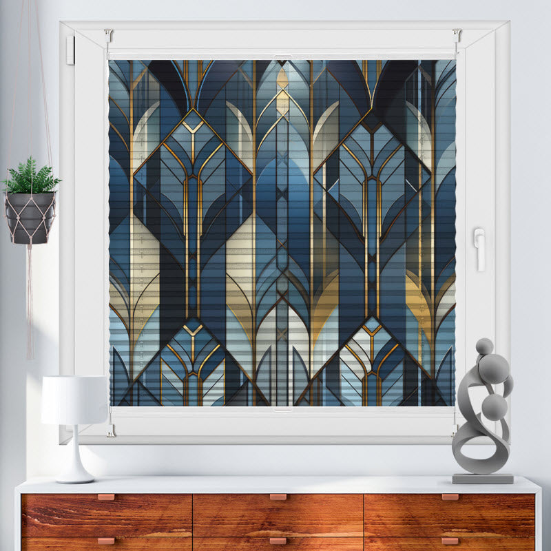 Wabenplissee mit Motiv: Gold-blau Geometrie