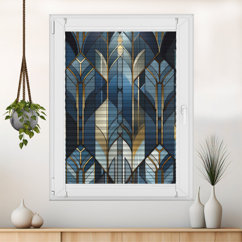 Wabenplissee mit Motiv: Gold-blau Geometrie