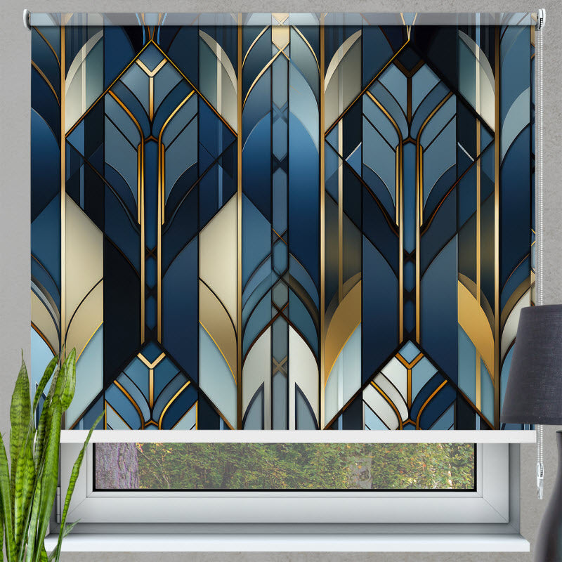 Rollo mit Motiv: Gold-blau Geometrie