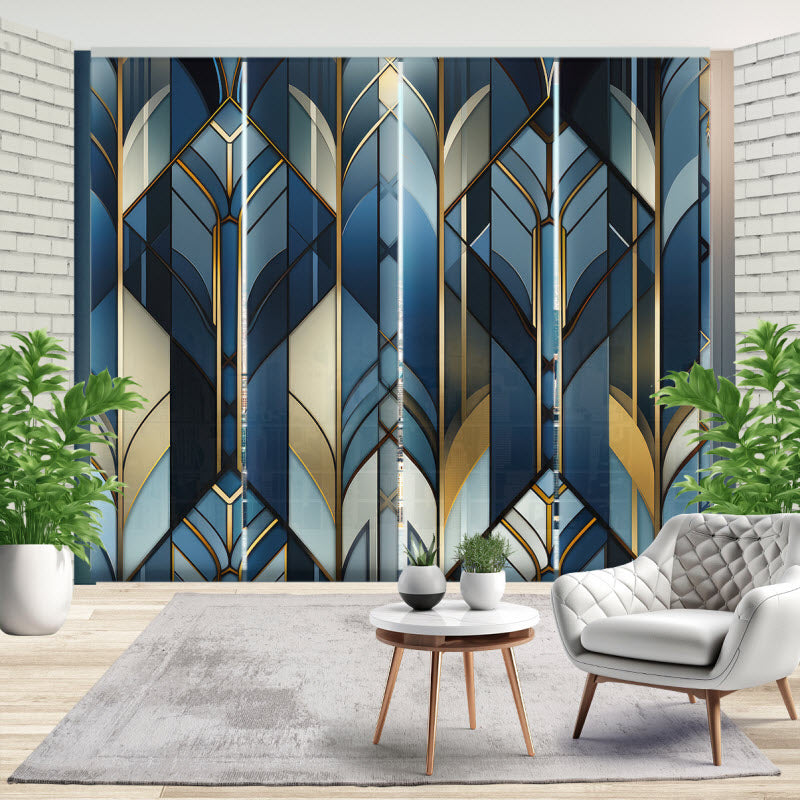 Schiebegardine mit Motiv: Gold-blau Geometrie