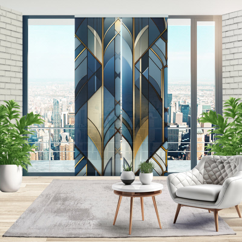 Schiebegardine mit Motiv: Gold-blau Geometrie