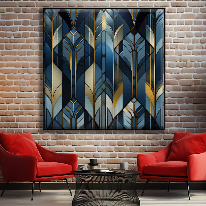 Textilspannrahmen mit Motiv: Gold-blau Geometrie