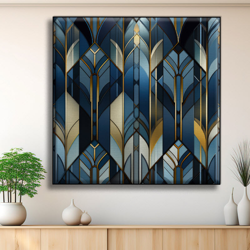 Textilspannrahmen mit Motiv: Gold-blau Geometrie