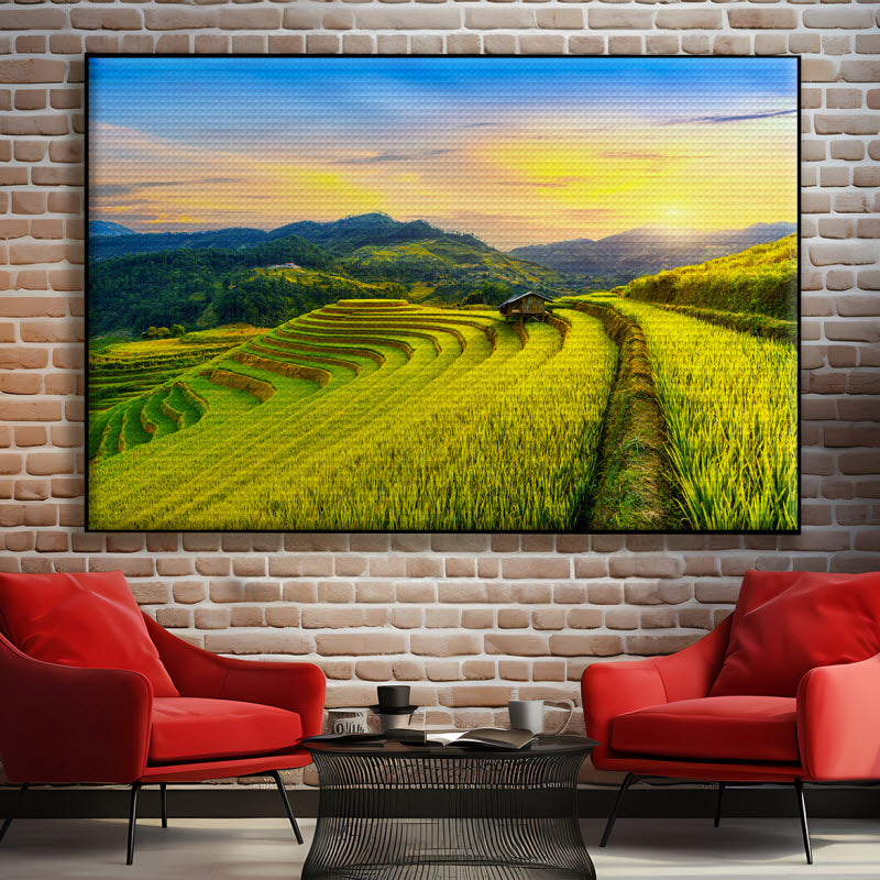 Akustikstoff mit Motiv: Reisfeld