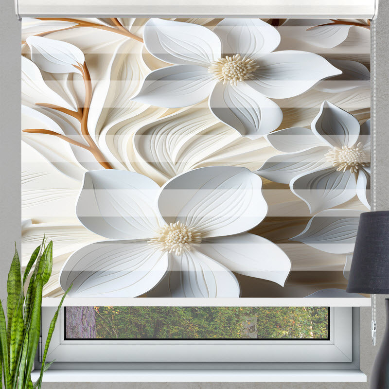 Doppelrollo mit Motiv: 3D Blumenmuster