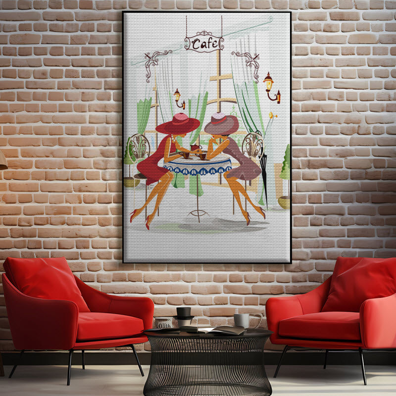 Akustikstoff mit Motiv: Modische Frauen im Cafe