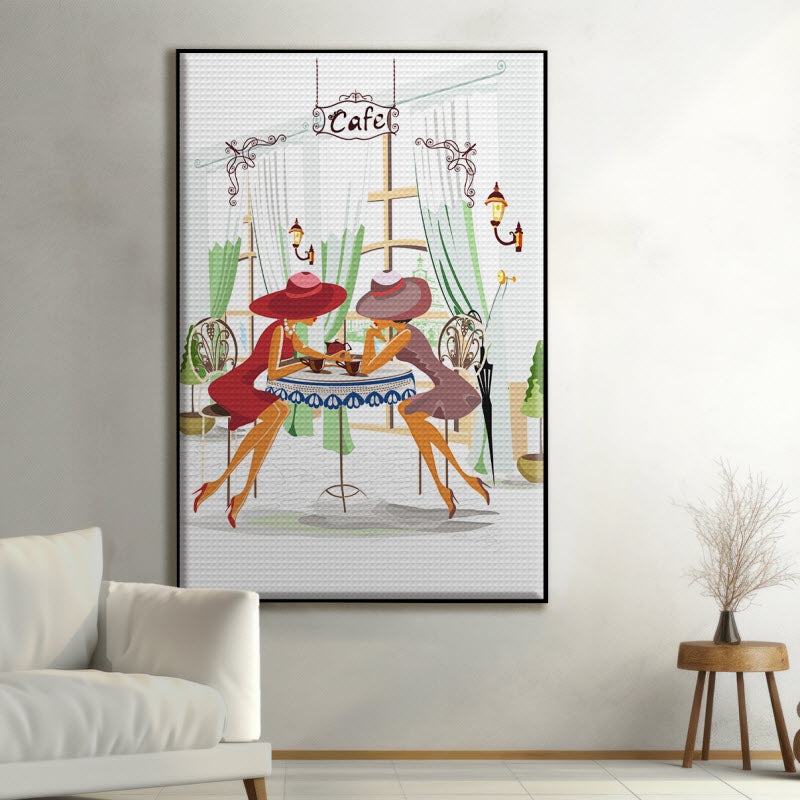 Akustikstoff mit Motiv: Modische Frauen im Cafe