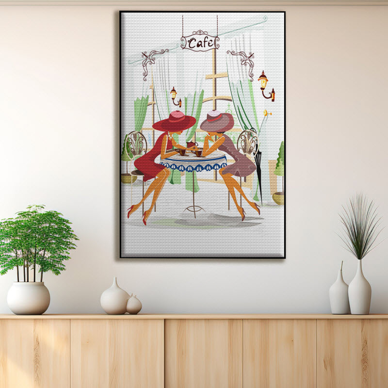 Akustikstoff mit Motiv: Modische Frauen im Cafe